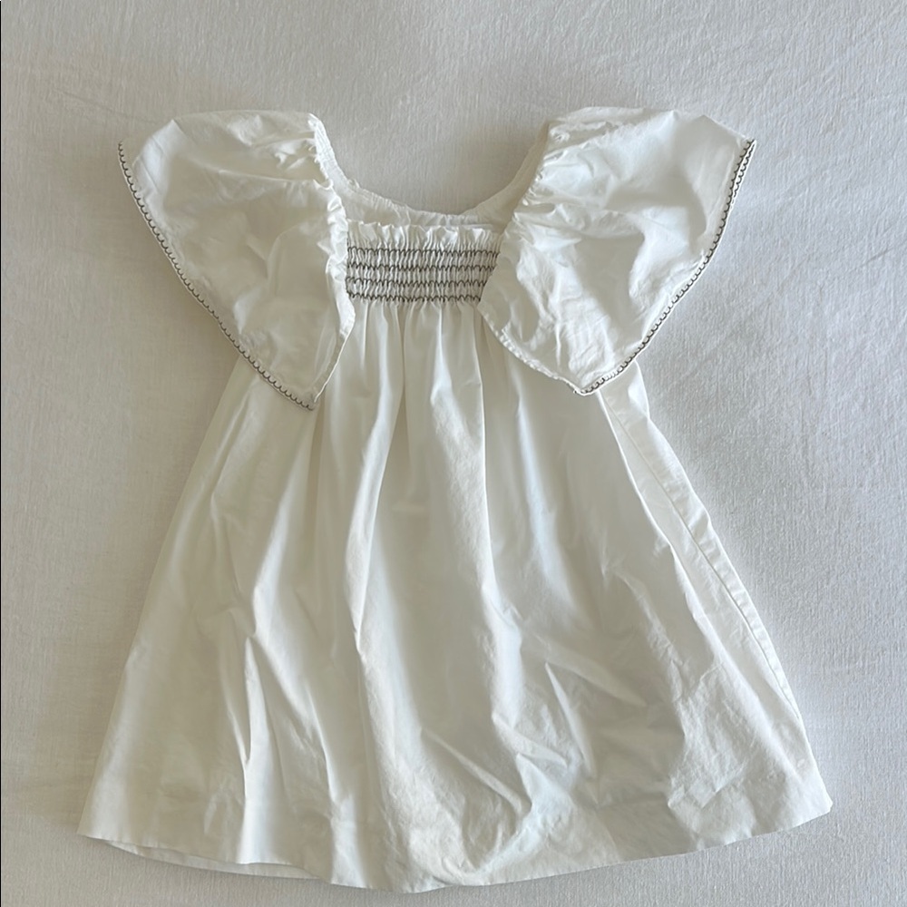 Zara Girls White Smocked Dress with Ruffled Sleeves